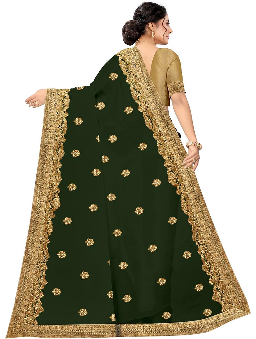 green silk blend embroidered saree with blouse - 21483741 - Standard Image - 1