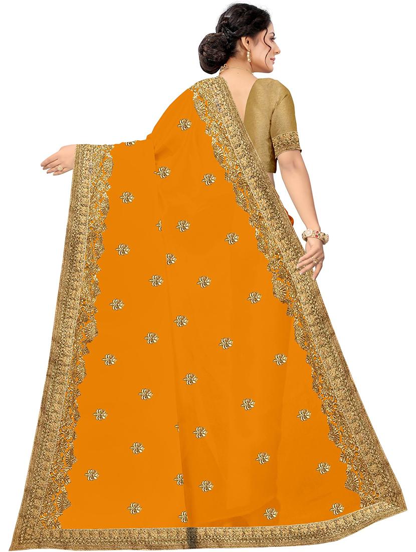 yellow silk blend embroidered saree - 21483742 - Standard Image - 1