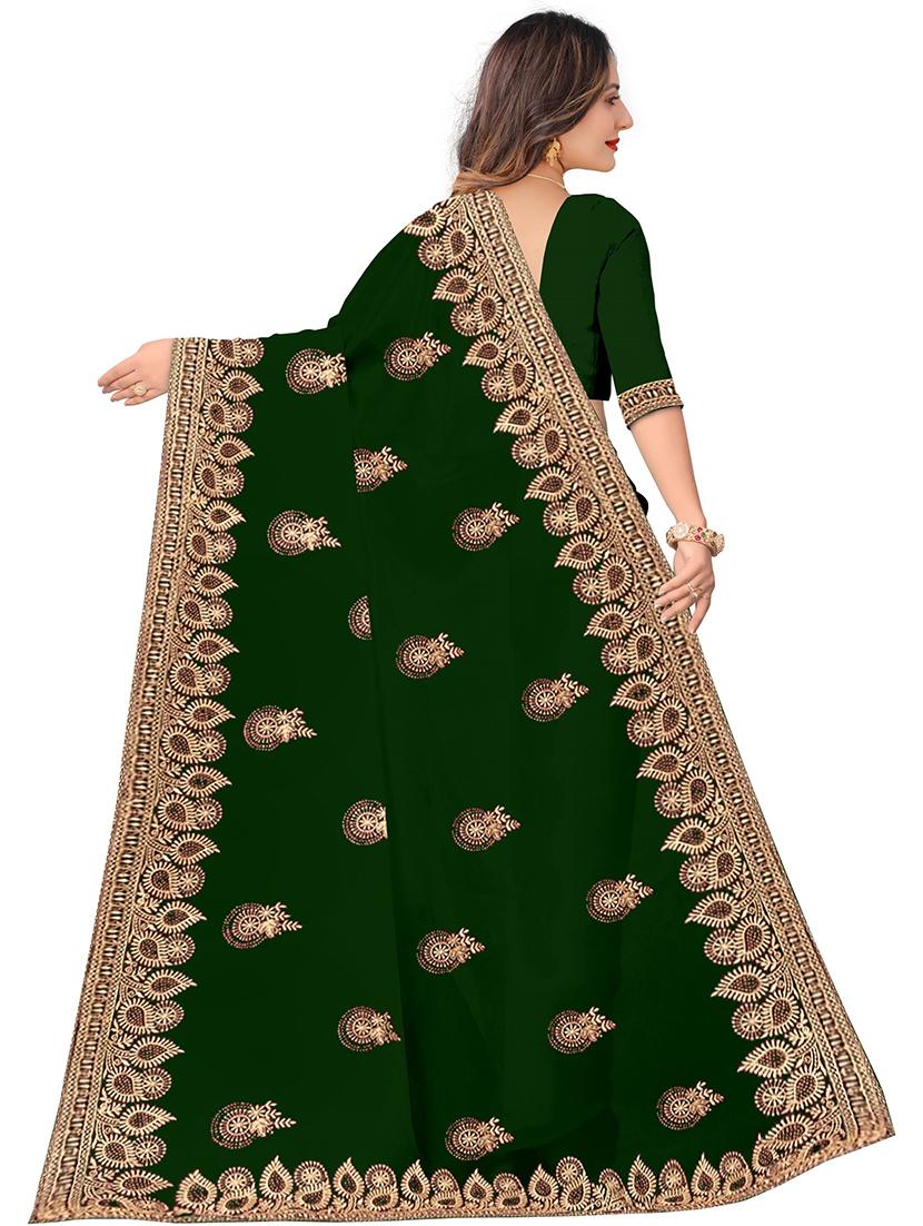 green silk blend embroidered saree with blouse - 21483749 - Standard Image - 1