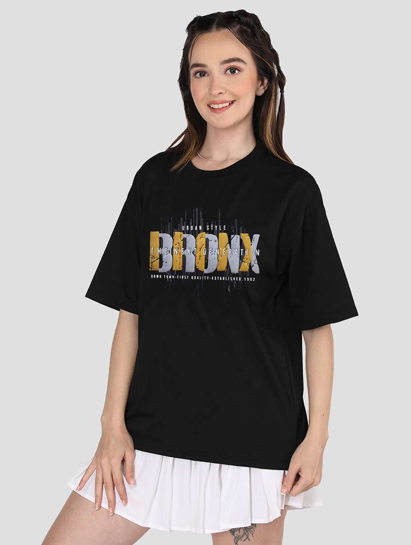 women black poly blend oversized t-shirt