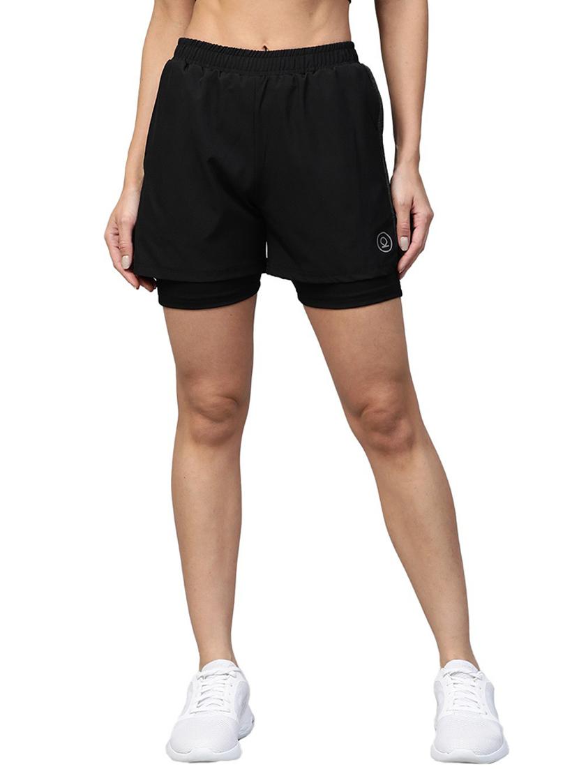 women black polyester sports shorts - 21483963 -  Zoom Image - 0
