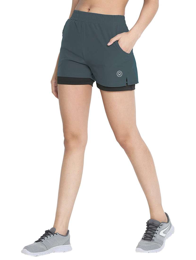 women grey polyester sports shorts 