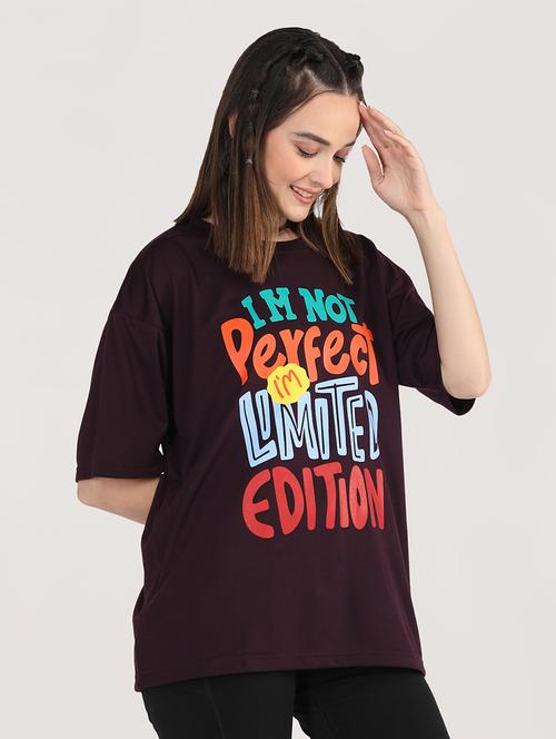 women purple poly blend oversized t-shirt - 21483989 - Standard Image - 0