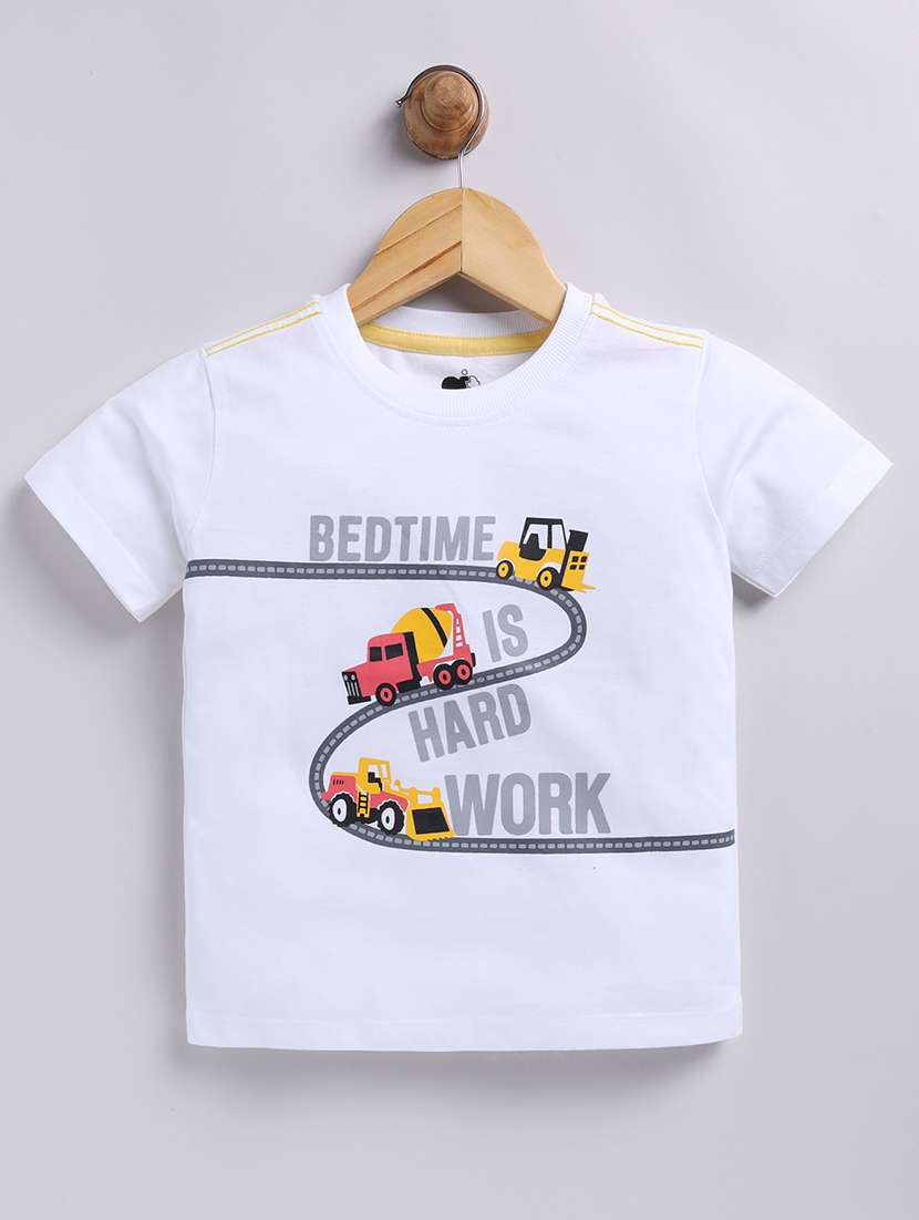 kids white printed cotton t-shirt