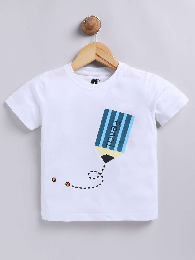 kids white printed cotton t-shirt
