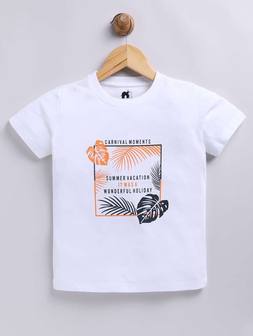 kids white printed cotton t-shirt