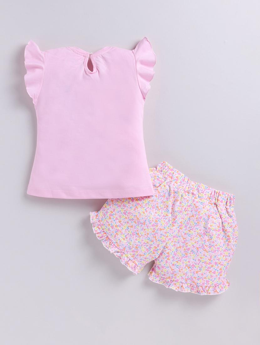kids pink cotton printed shorts set - 21484418 - Standard Image - 1