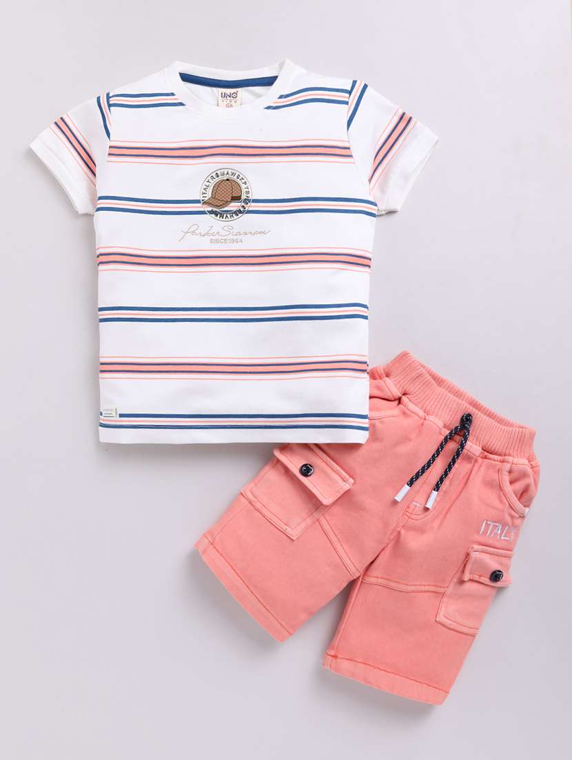 kids white cotton blend shorts set 