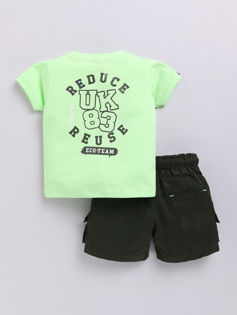 kids neon green cotton blend shorts set - 21484631 - Standard Image - 1
