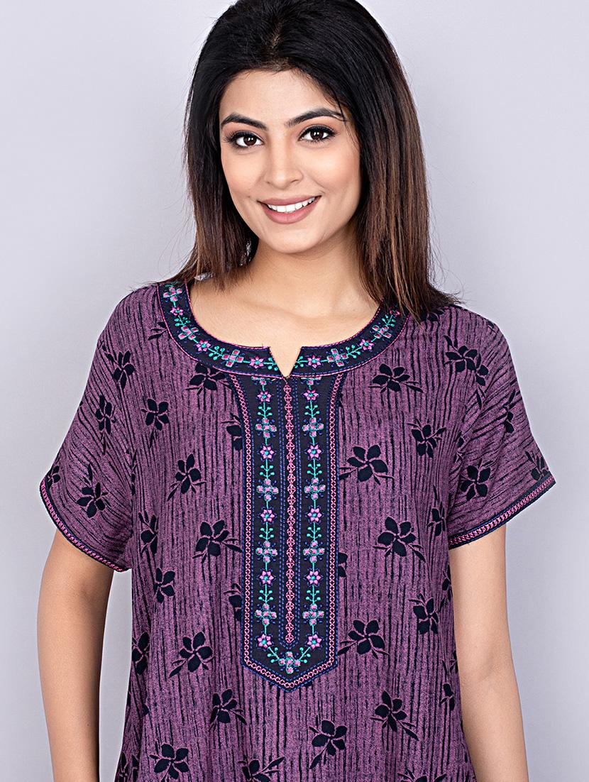 women purple cotton blend nighty - 21484679 - Standard Image - 4