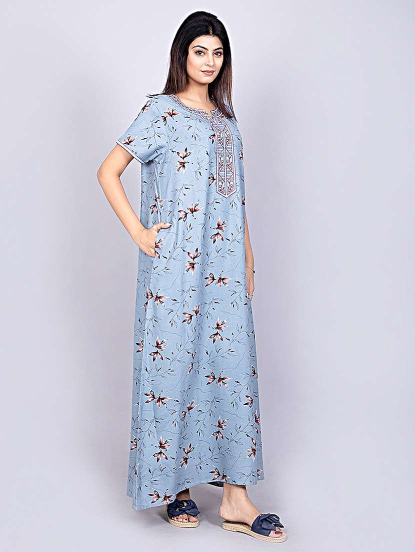 women grey cotton blend nighty - 21484686 - Standard Image - 1