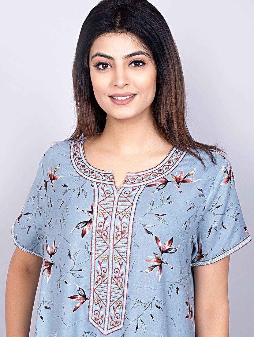 women grey cotton blend nighty - 21484686 - Standard Image - 4