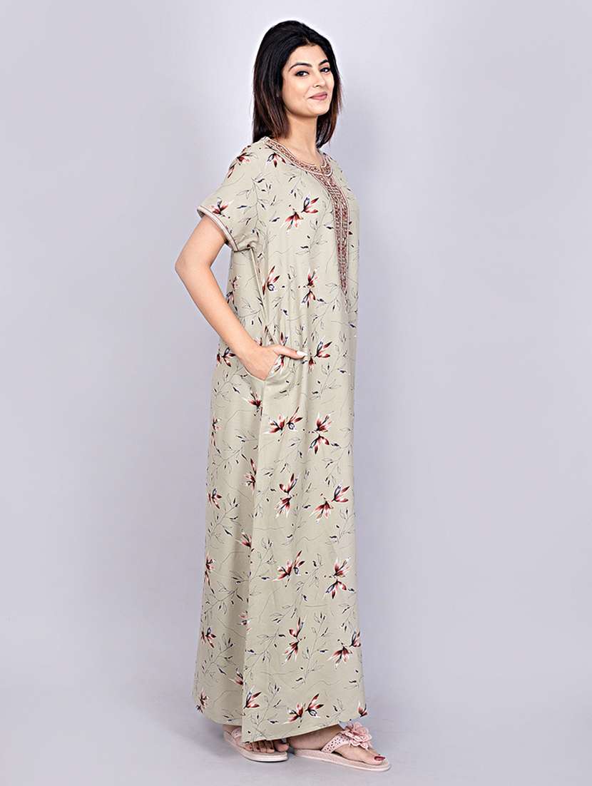 women sea green cotton blend nighty - 21484688 -  Standard Image - 1