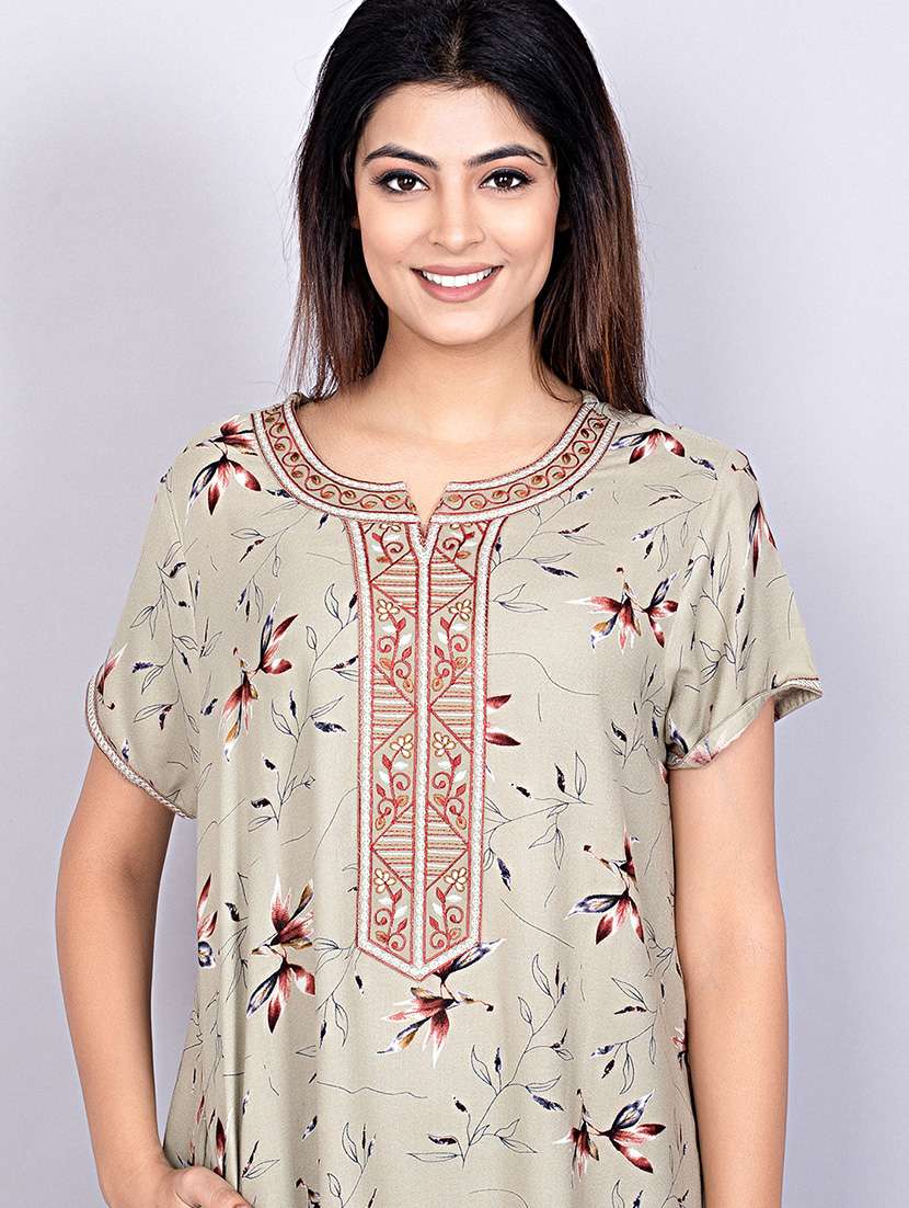 women sea green cotton blend nighty - 21484688 -  Standard Image - 4