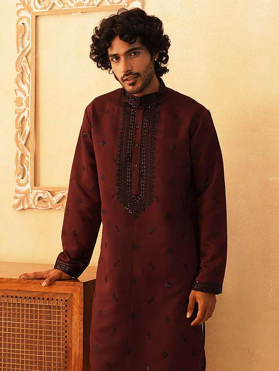 men embroidered kurta pyjama ethnic wear set - 21484690 -  Standard Image - 4