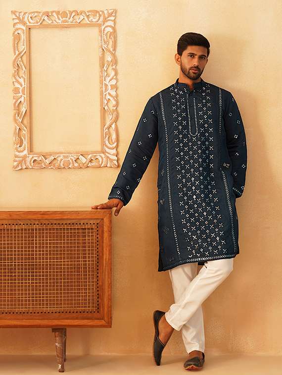 men embroidered kurta pyjama ethnic wear set - 21484707 -  Standard Image - 1