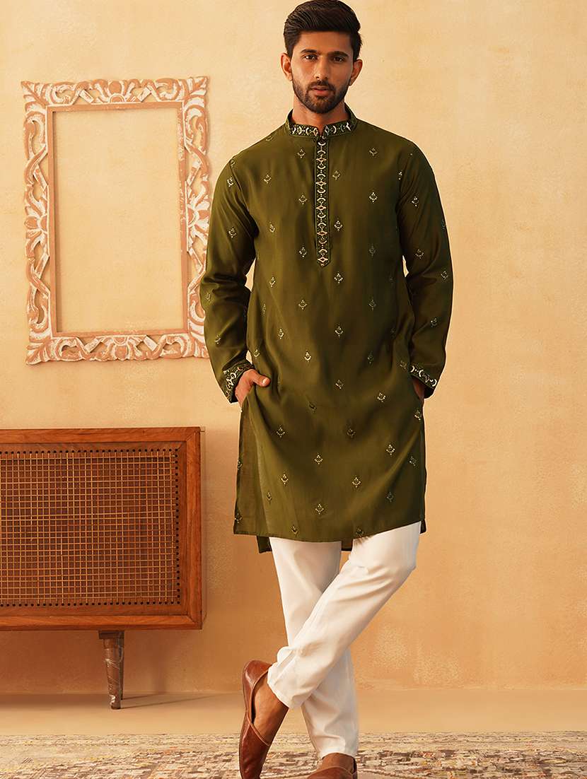 men embroidered kurta pyjama ethnic wear set - 21484718 - Standard Image - 1