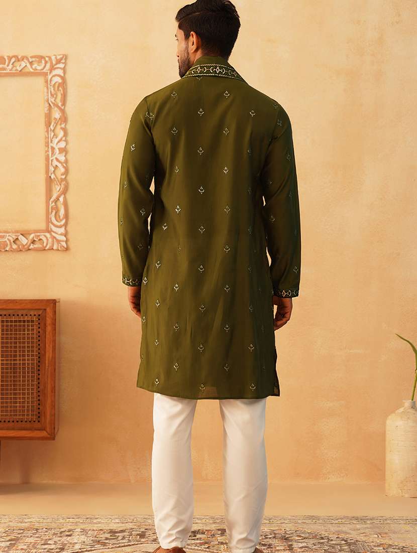 men embroidered kurta pyjama ethnic wear set - 21484718 - Standard Image - 4