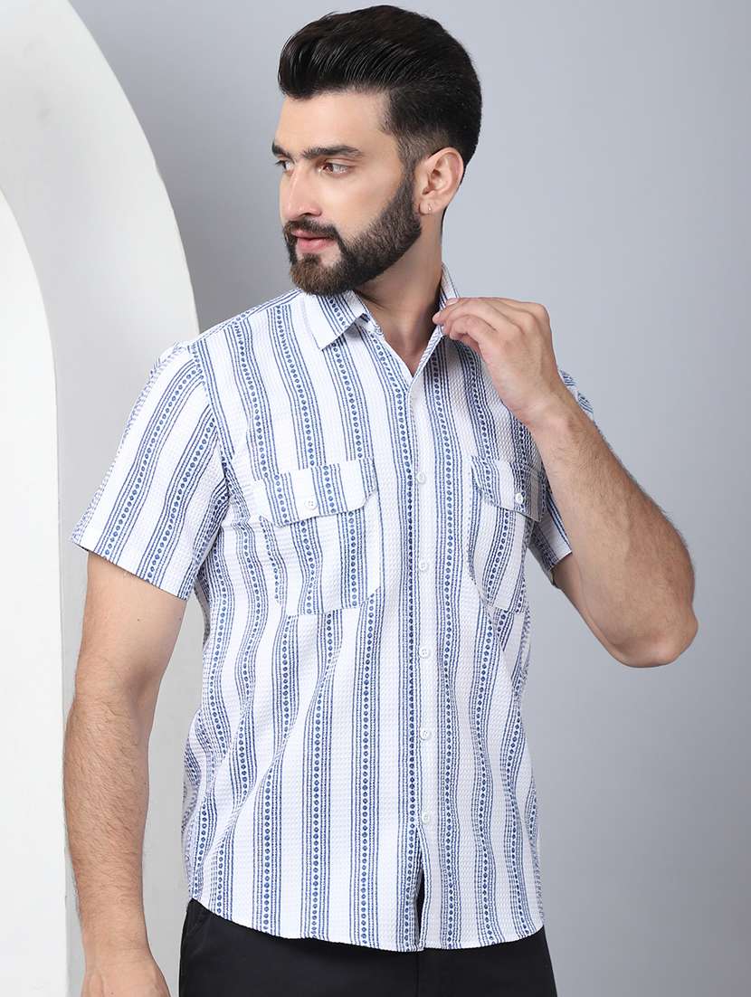 men short sleeved striped casual shirt - 21484727 -  Standard Image - 1