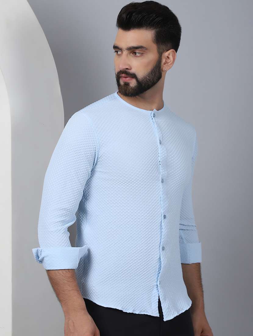 men long sleeved self design casual shirt - 21484728 -  Standard Image - 1