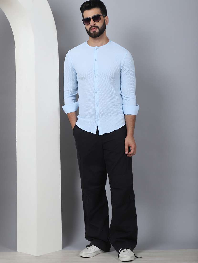 men long sleeved self design casual shirt - 21484728 -  Standard Image - 4