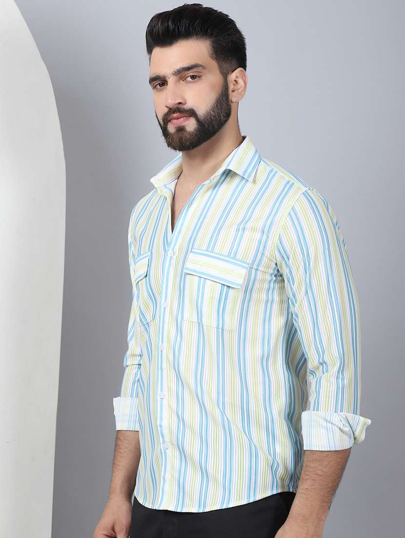 men long sleeved striped casual shirt - 21484733 -  Standard Image - 1