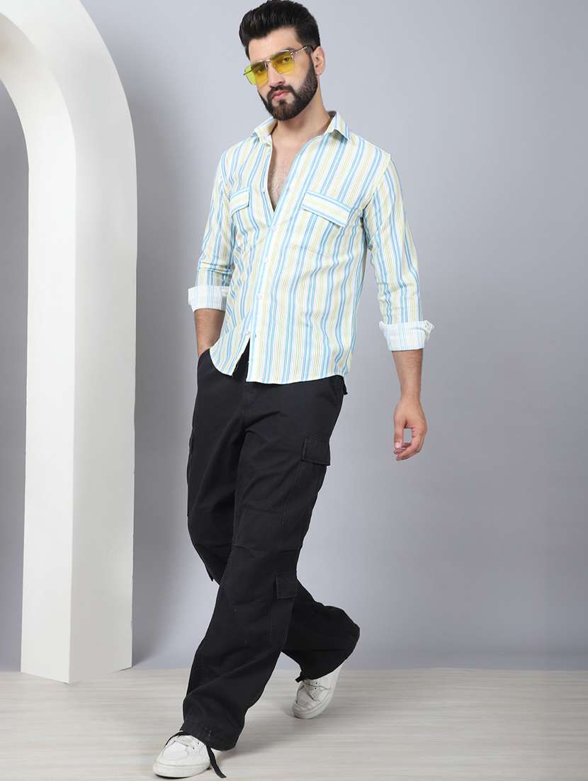 men long sleeved striped casual shirt - 21484733 -  Standard Image - 4