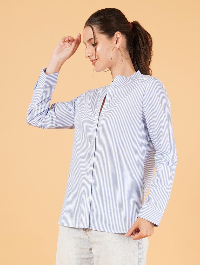 women light blue cotton regular shirt - 21484759 - Standard Image - 1