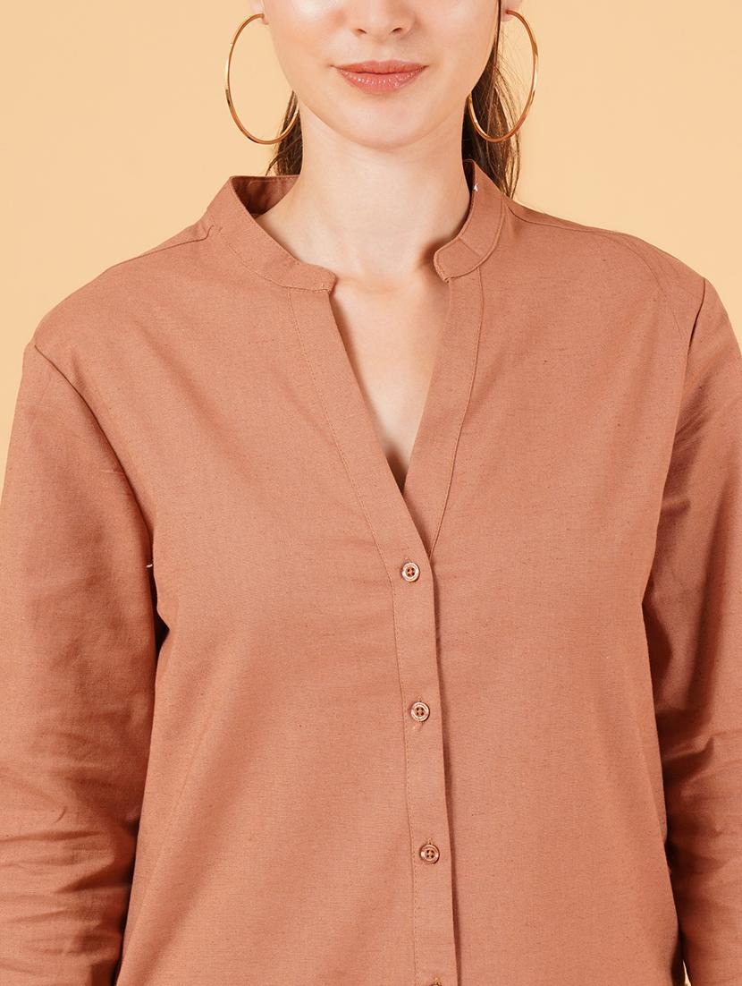 women brown cotton regular shirt - 21484760 -  Standard Image - 4