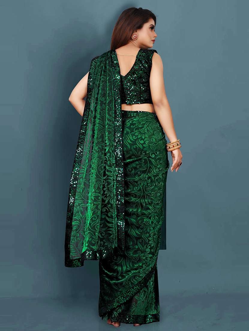women green lace work bordered saree with blouse - 21484781 -  Standard Image - 1