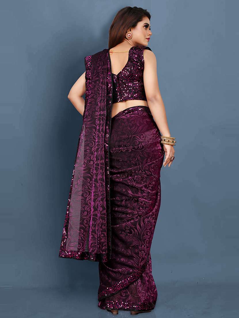 women purple lace work bordered saree with blouse - 21484784 -  Standard Image - 1