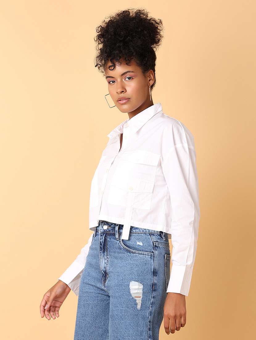 white solid crop shirt - 21484875 -  Standard Image - 1