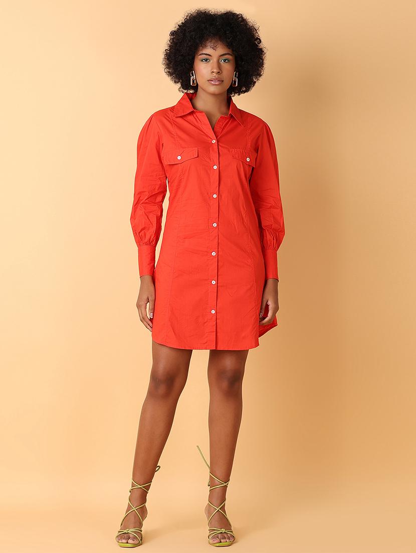 red solid shirt dress - 21484877 - Standard Image - 4