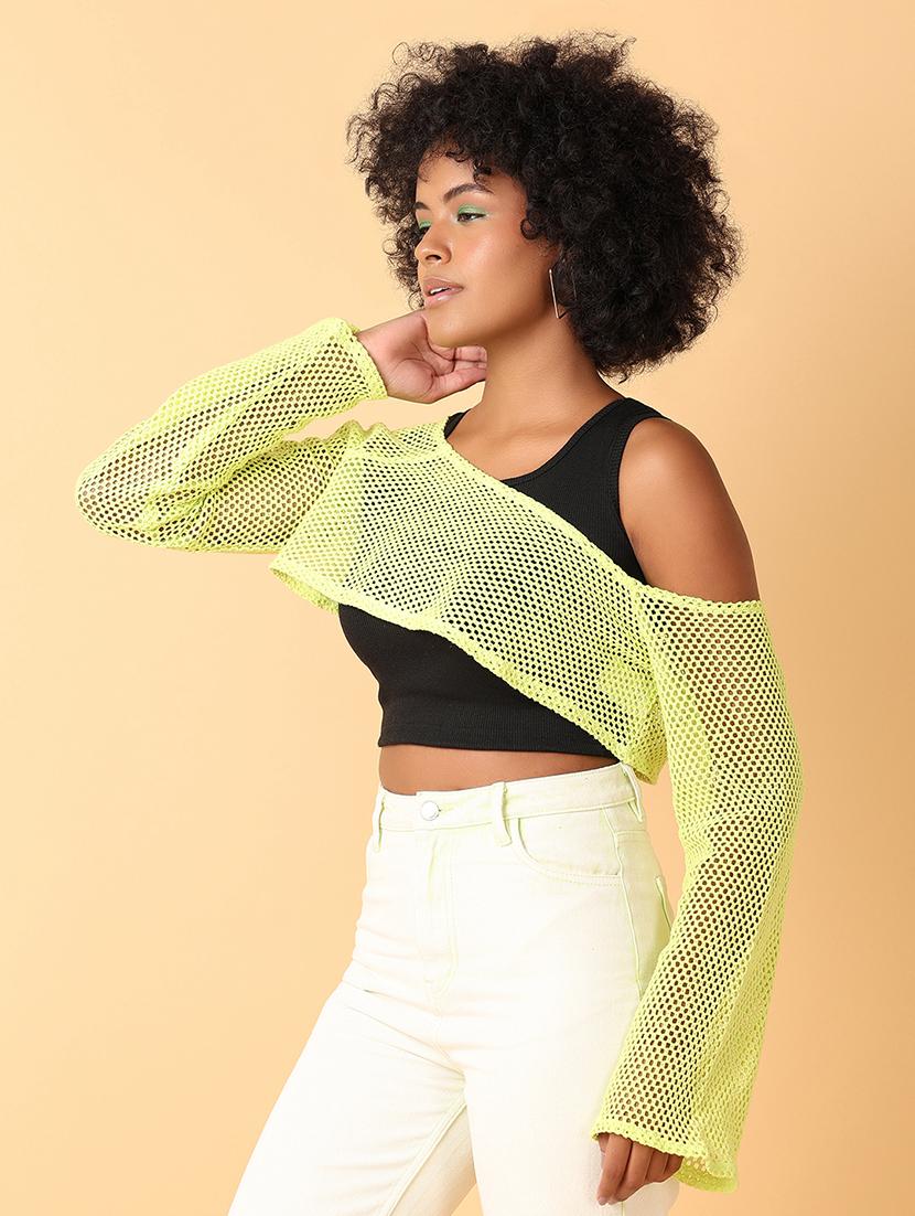 women light green cotton crop top - 21484880 - Standard Image - 1
