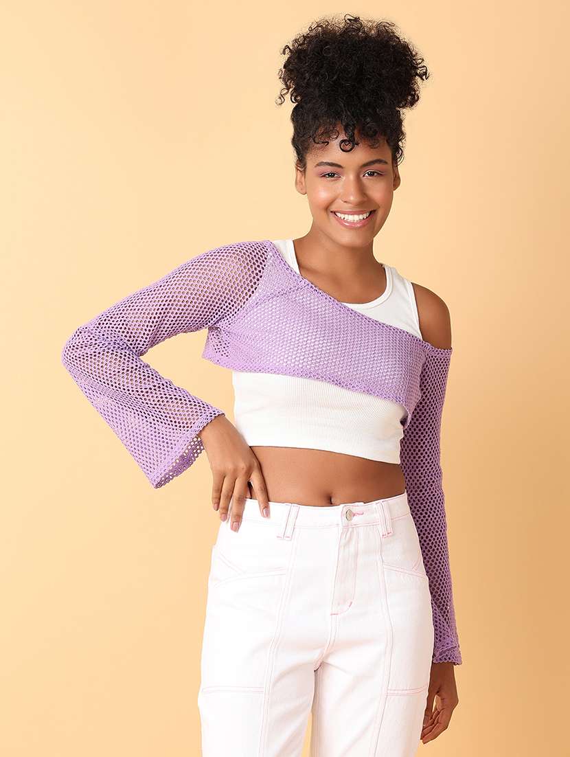women purple cotton crop top