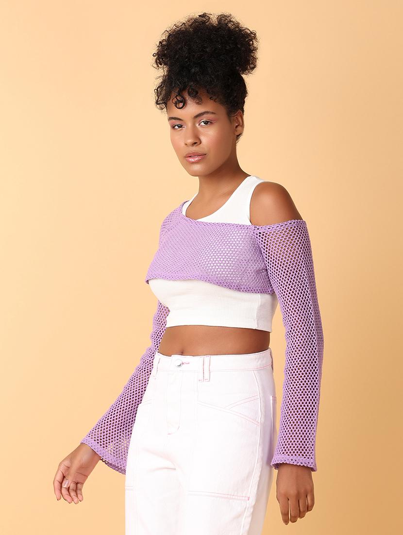 women purple cotton crop top - 21484881 - Standard Image - 1