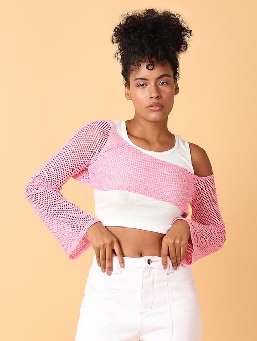 women pink cotton crop top - 21484883 - Standard Image - 0