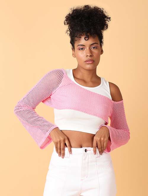 Women Pink Cotton Crop Top