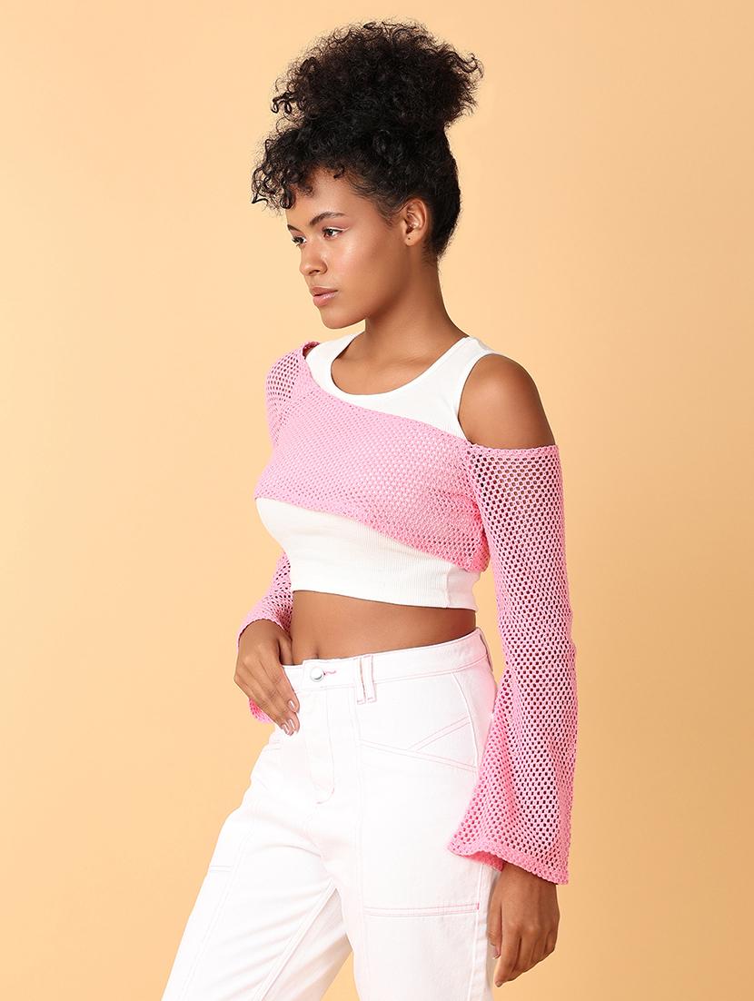 women pink cotton crop top - 21484883 - Standard Image - 1