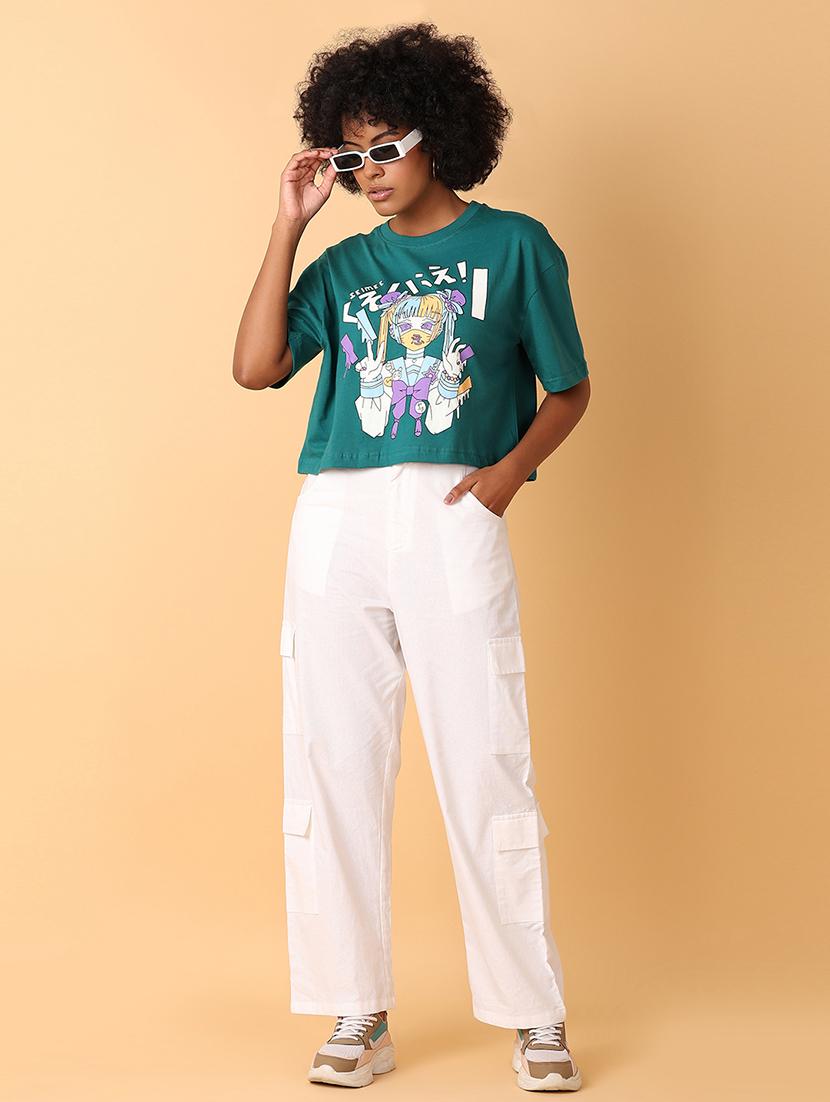 women round neck graphic crop t-shirt - 21484885 - Standard Image - 4