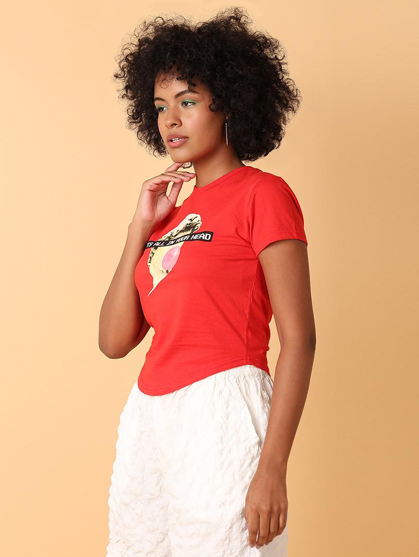 women crew neck graphic crop t-shirt - 21484887 -  Standard Image - 1