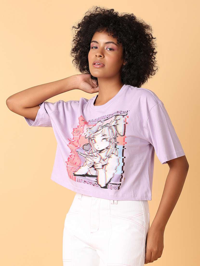 women crew neck graphic crop t-shirt - 21484888 -  Standard Image - 1