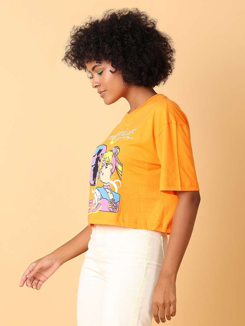 women crew neck graphic crop t-shirt - 21484889 -  Standard Image - 1