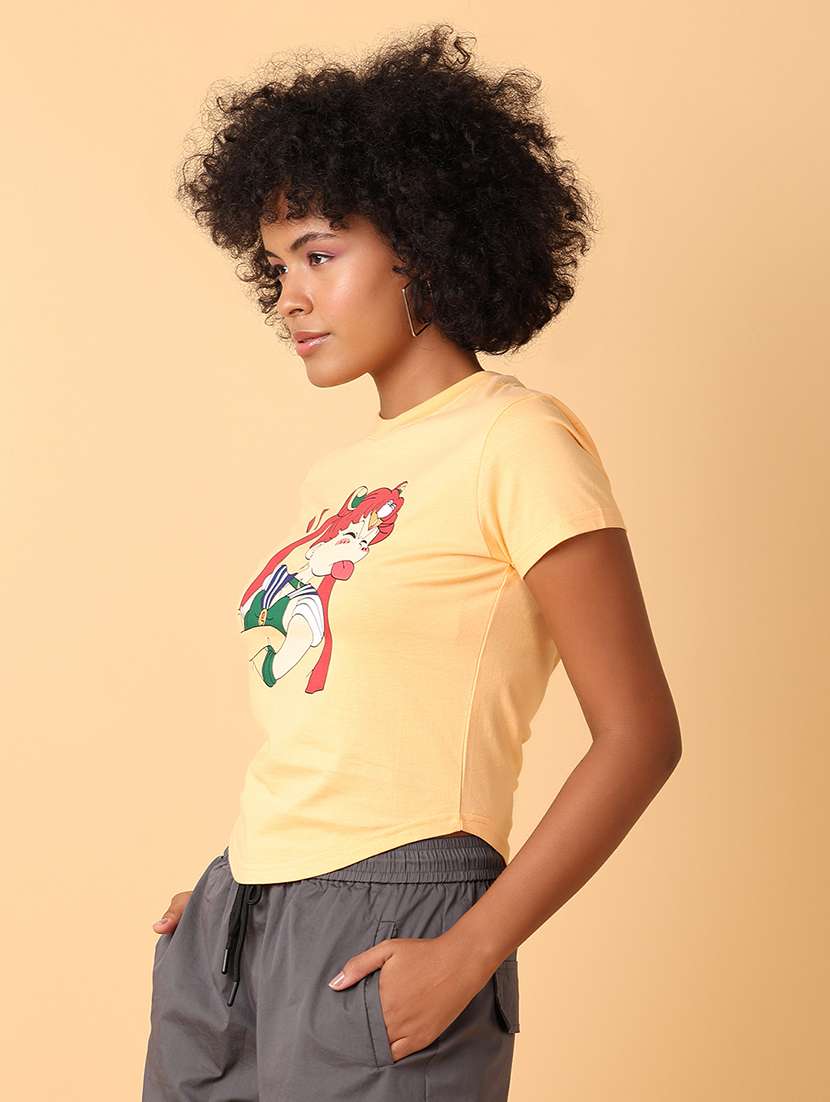 women yellow cotton regular t-shirt - 21484891 -  Standard Image - 1