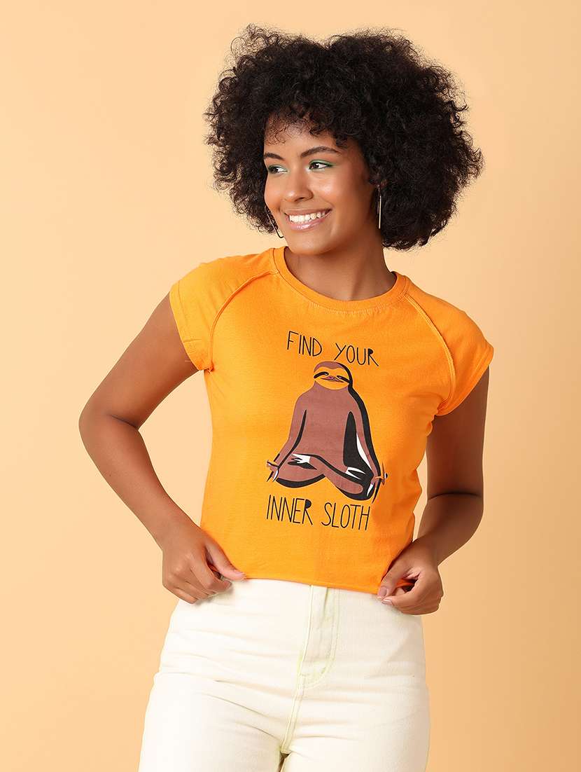 women orange cotton regular t-shirt
