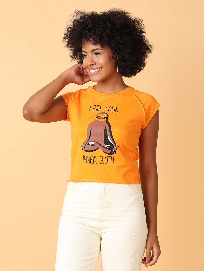 women orange cotton regular t-shirt - 21484895 -  Standard Image - 1