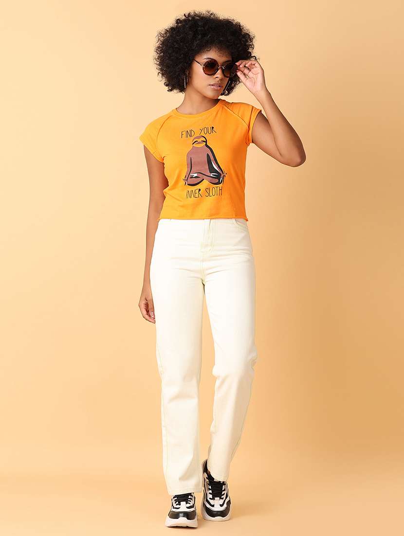 women orange cotton regular t-shirt - 21484895 -  Standard Image - 4