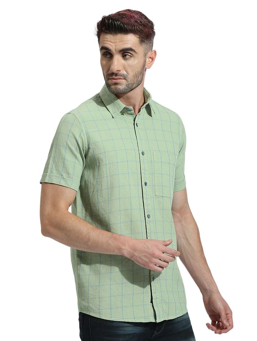 men short sleeved checkered casual shirt - 21485011 - Standard Image - 1
