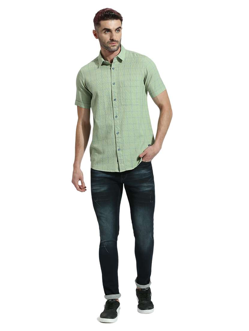 men short sleeved checkered casual shirt - 21485011 - Standard Image - 4
