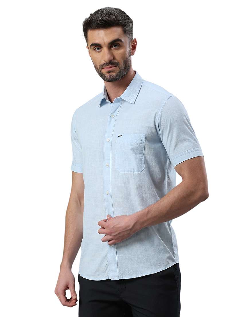 men short sleeved solid casual shirt - 21485023 - Standard Image - 1